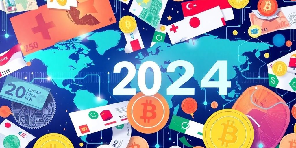 Illustrative image of global currencies and digital elements.