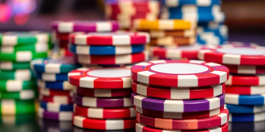 Casino chips stacked for slot bankroll management.
