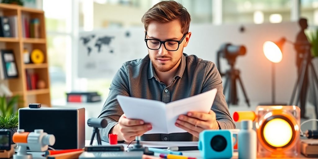 Business professional analyzing product feedback for growth.