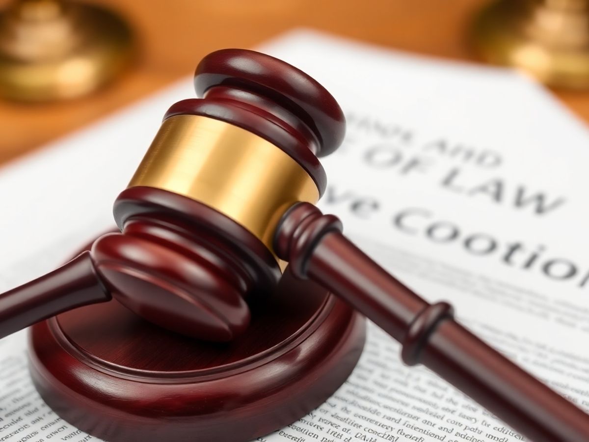 Ciocan de judecător pe un document legal.