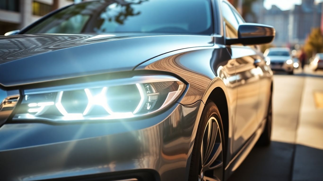 Gleaming BMW sedan on a sunlit street