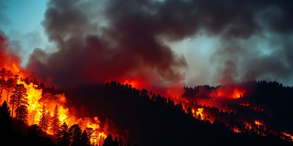 Incendie de forêt massif, fumée orange