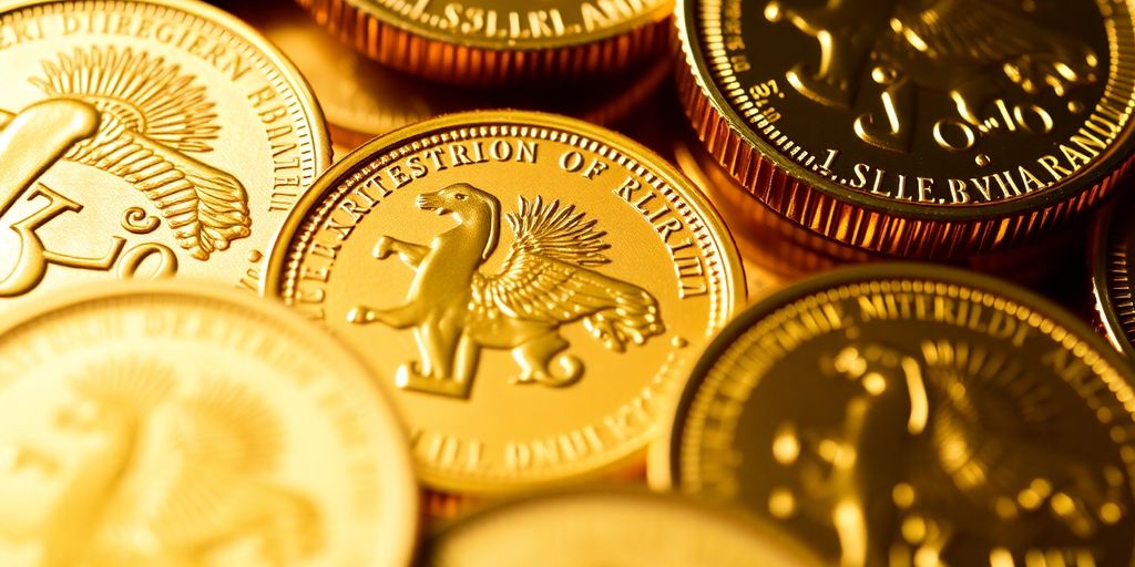 Pièces d'or Krugerrand étincelantes en gros plan.