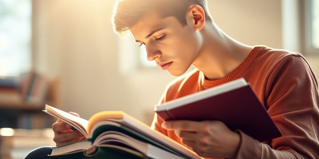 Person looking determined, studying with focus.