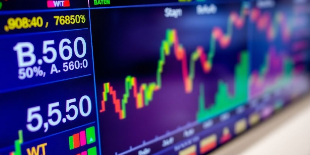 Trading screen with stock prices and performance metrics.