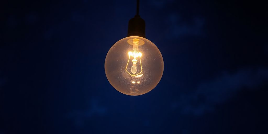 Bright lightbulb against a starry sky