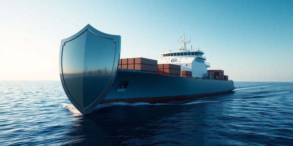 A secure digital shield protecting a ship.