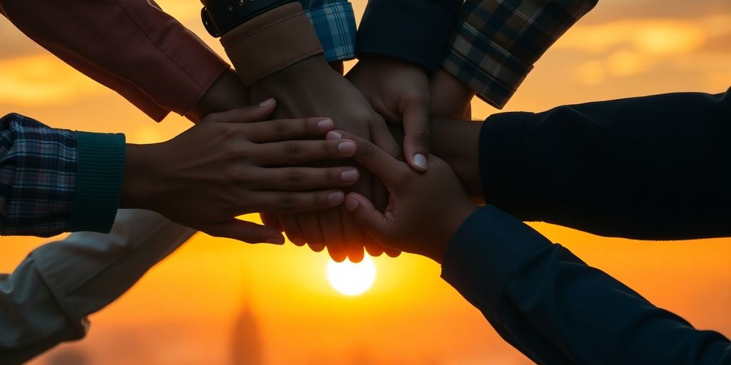 Two hands clasped, forming a connection.
