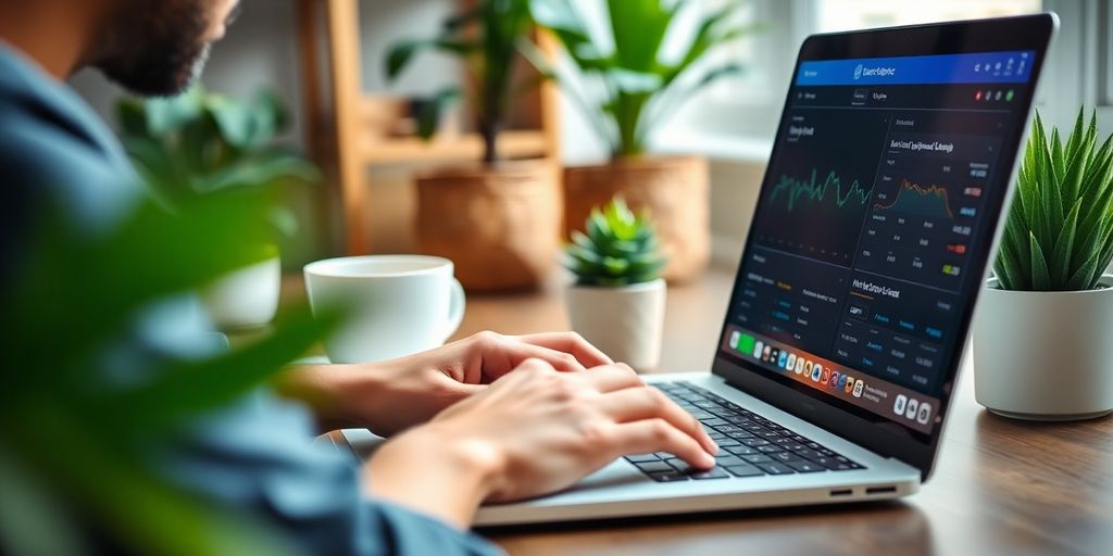 Person learning cryptocurrency trading on a laptop.