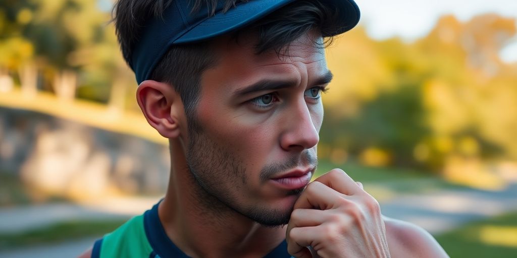 Runner in deep thought before a half marathon race.