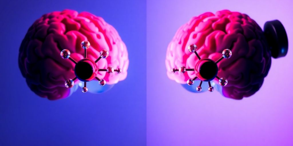 Male and female brains with alcohol molecules interaction.