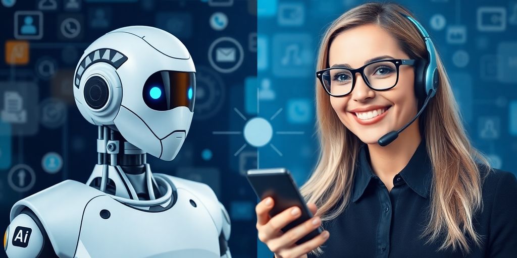Chatbot and human agent collaborating in customer service.