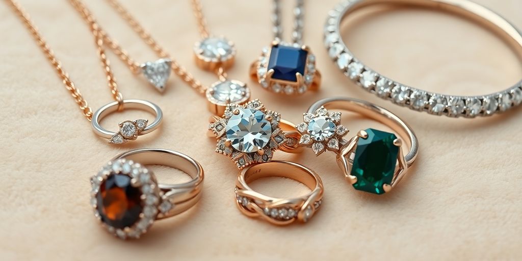 Bijoux en vente sur un fond en velours.