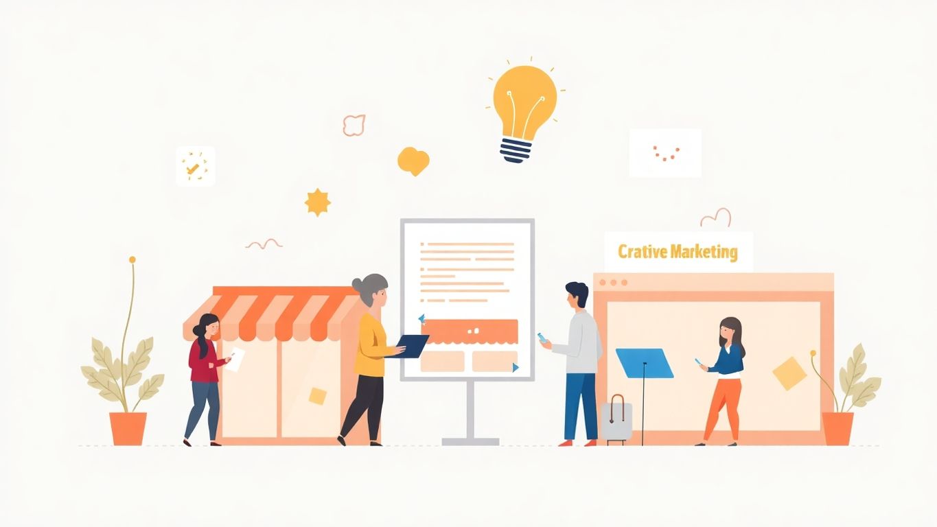 Illustrasjon av små bedrifter som lager reklame.