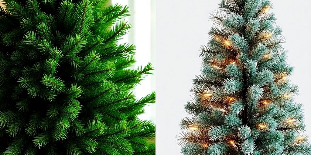 Plastik- und echter Weihnachtsbaum