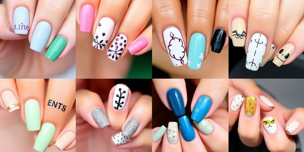 Unhas decoradas simples e elegantes em várias cores.
