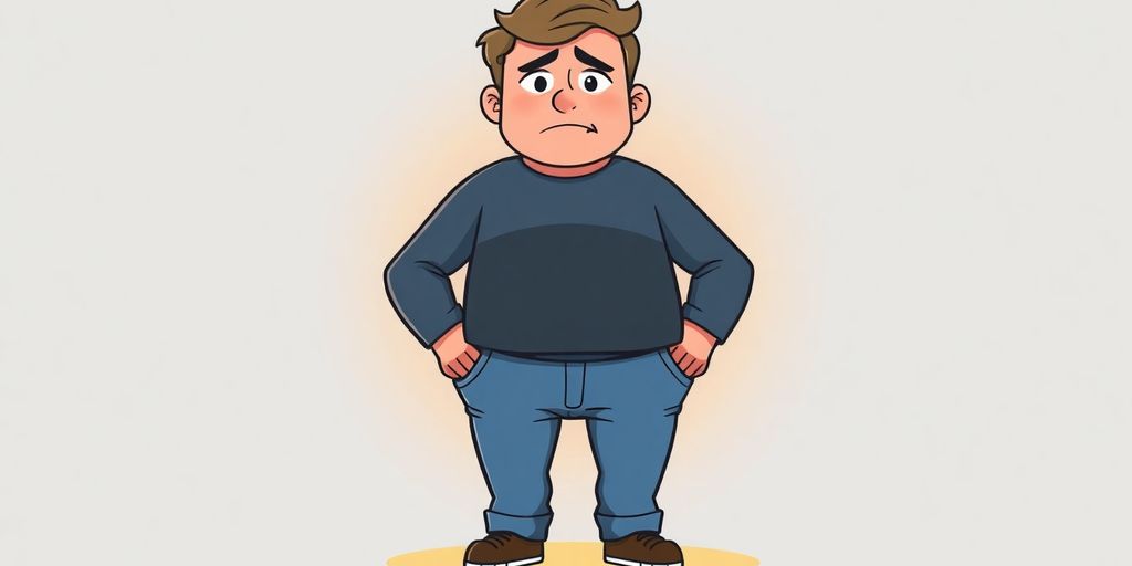 Confused cartoon person, empty pockets.