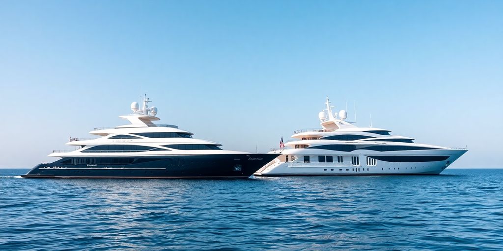 Two large luxury yachts side by side.