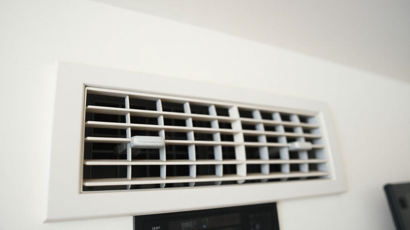 Close-up of home air vent with barely moving dust.