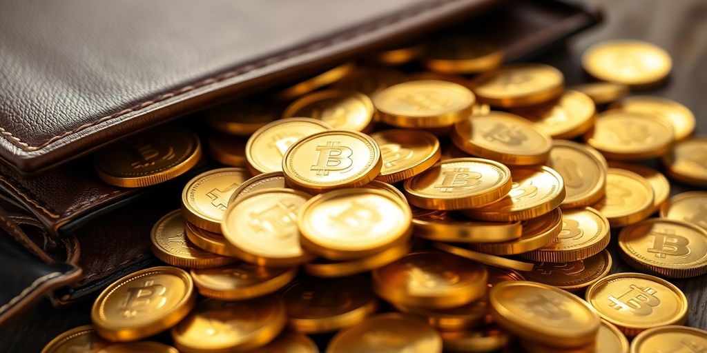 Un portefeuille ouvert rempli de pièces d'or.