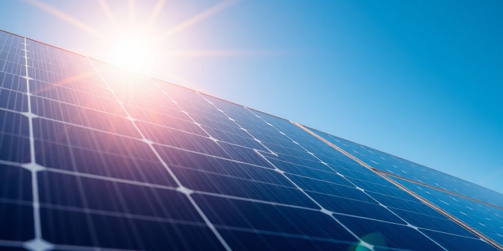 Close-up of N-type solar panels reflecting sunlight.