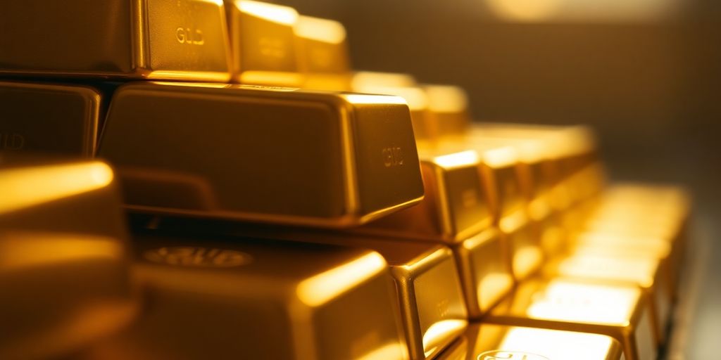 Des lingots d'or empilés, brillants et luxueux.