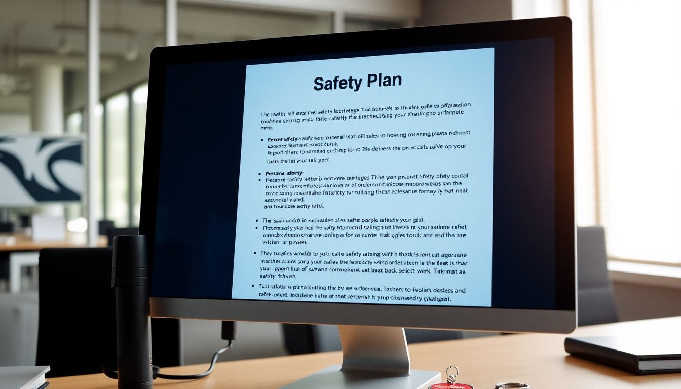 Computer screen showing a detailed safety plan document.