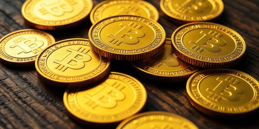 Pièces d'or brillantes sur une surface en bois.