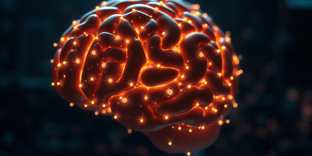AI brain with glowing interconnected nodes.