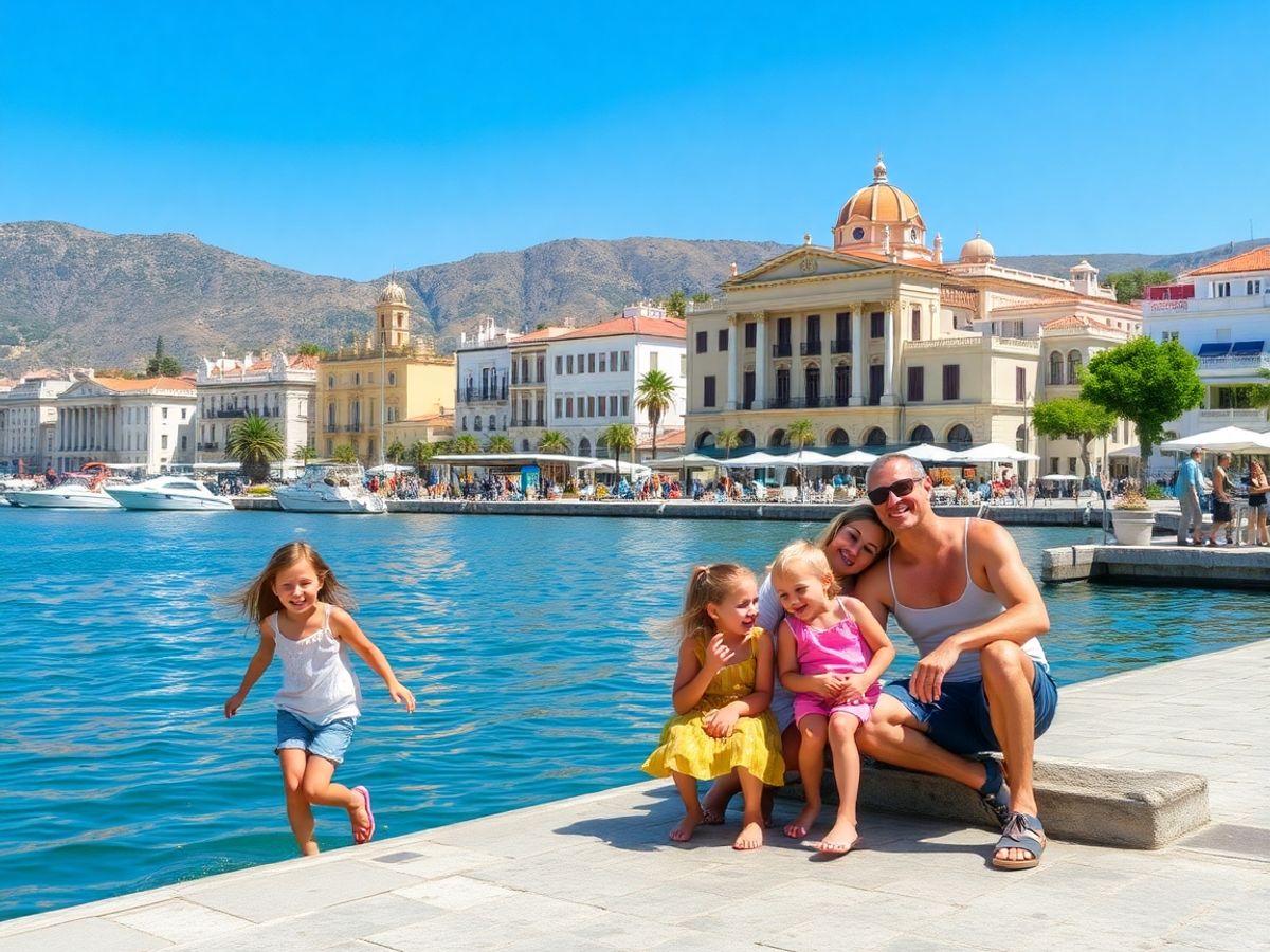 Family enjoying Nafplio’s waterfront on a sunny day.