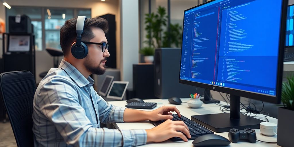 Developer coding with Follow Up Boss API on screen.