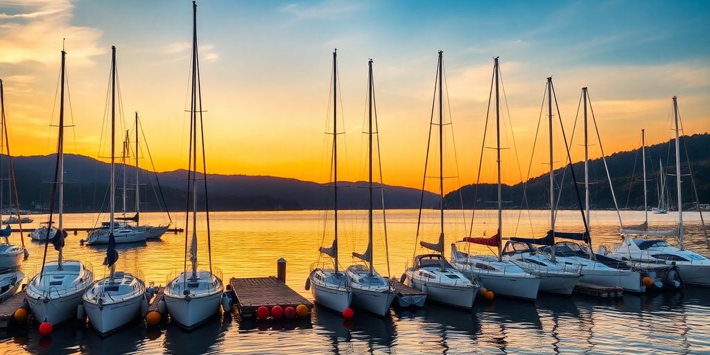 Boats moored peacefully in a picturesque harbor.