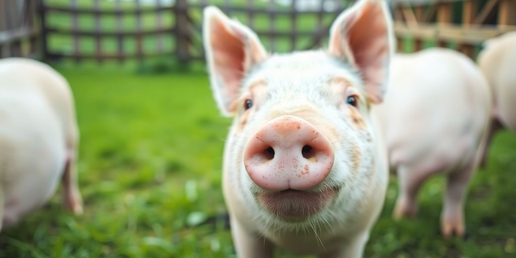 Gesundes Schwein auf dem Bauernhof, natürliche Umgebung.