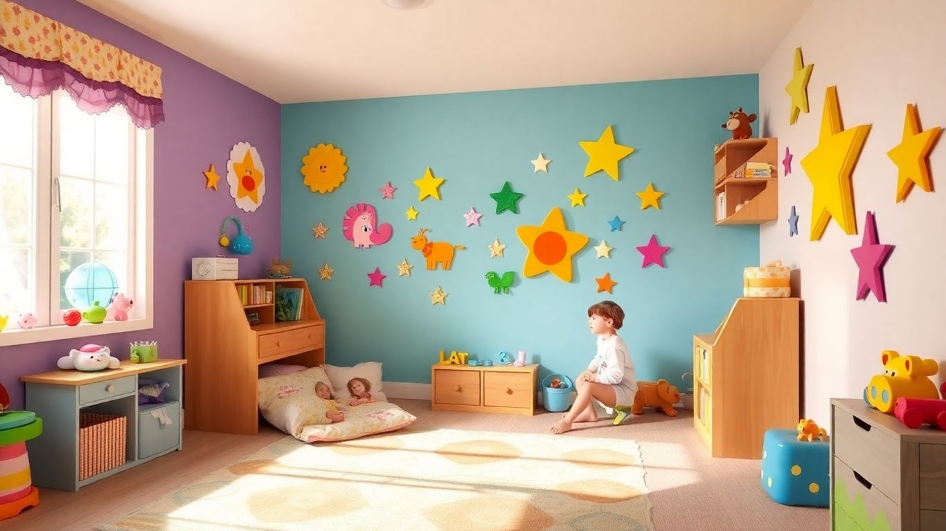 Children enjoying a playful room with vibrant animal wall decals