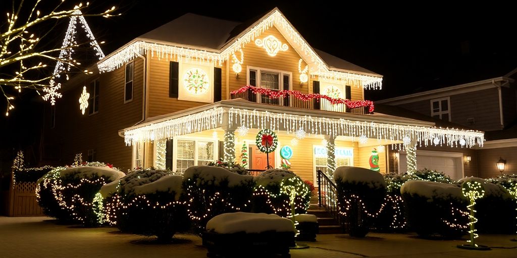 Professionally installed Christmas lights on a Wildwood home.