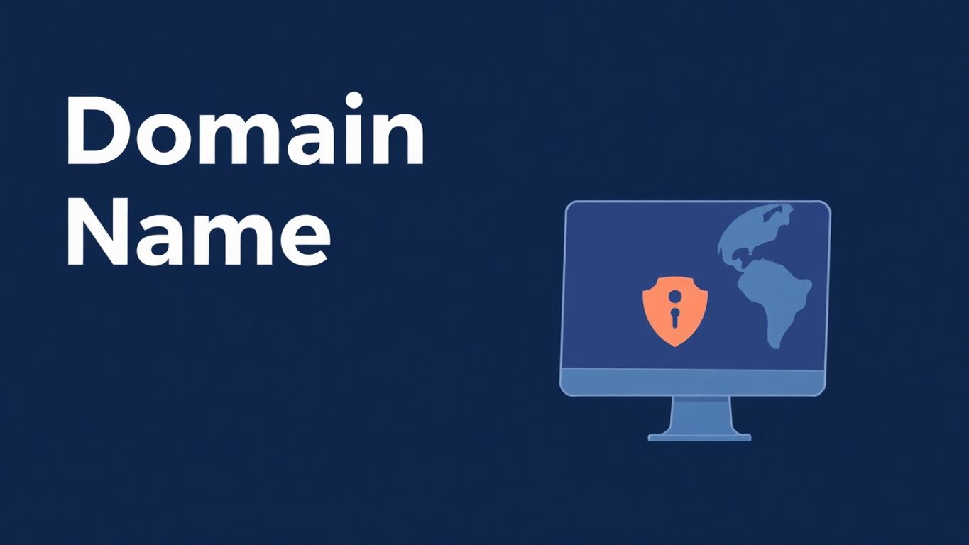 Illustrasjon av domenenavn med dataskjerm og klode.