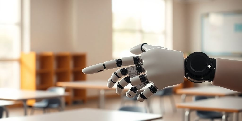 Robotic hand and human hand touching