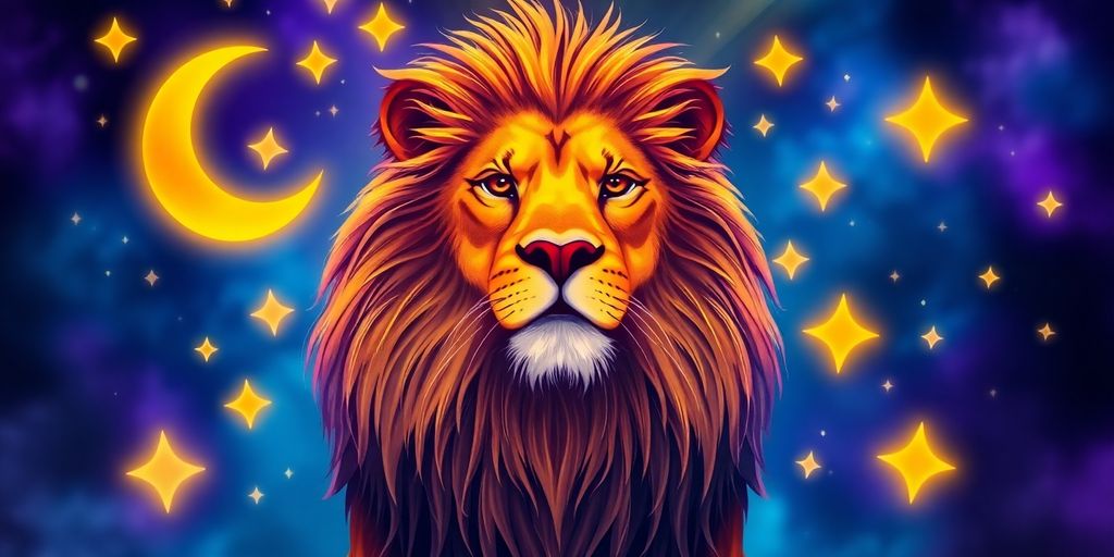 Oroszlán csillagjegy; titkok felfedezése, csillagok és hold.