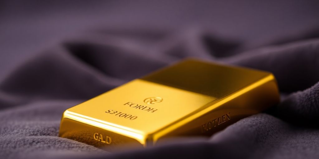 Lingot d'or sur un tissu en velours.