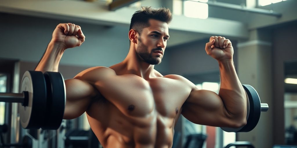 Man lifting weights, healthy lifestyle.