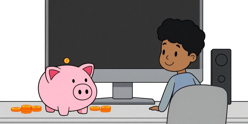 Piggy bank, coins, person, computer, money