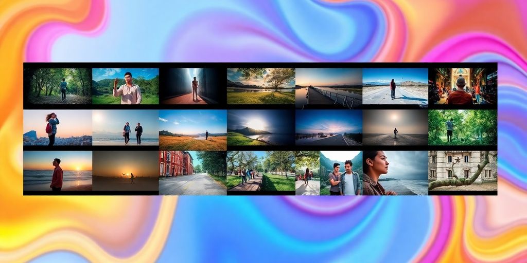 Collage of colorful stock video clips from Pikwizard.