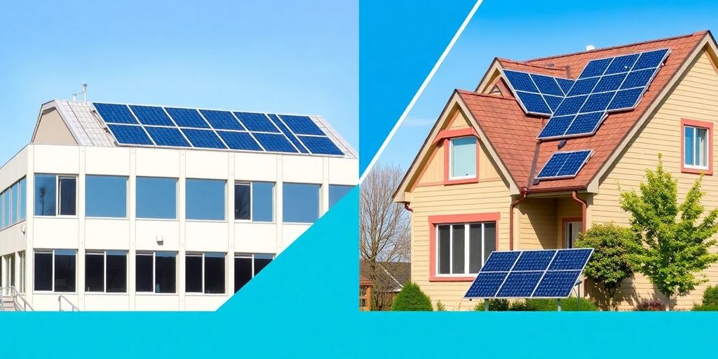 Commercial and residential solar panels side by side.