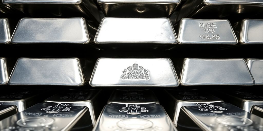 Lingots d'argent sur fond sombre.