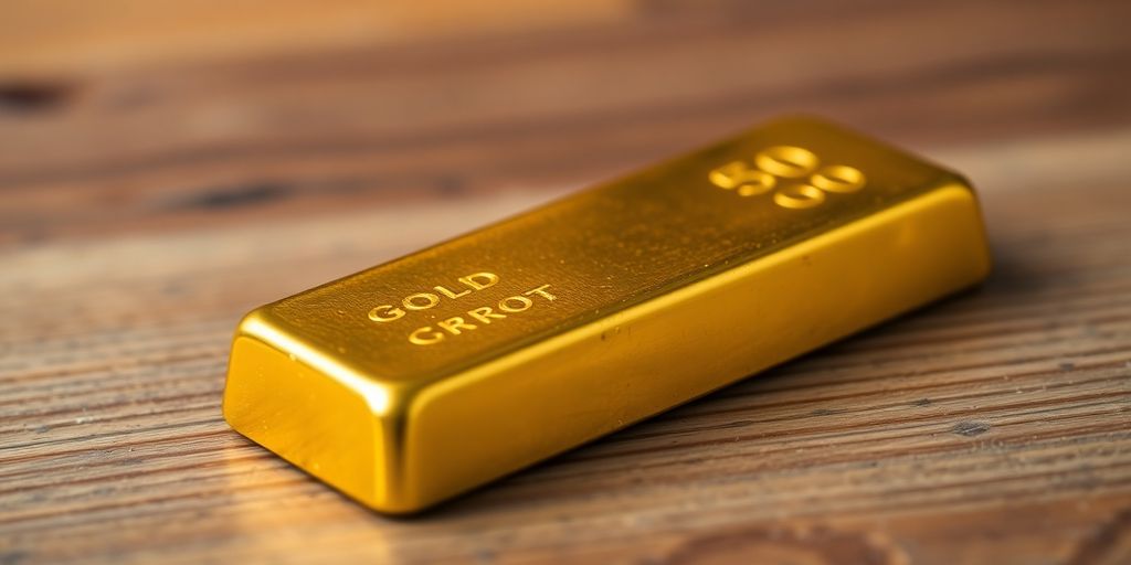 Lingot d'or sur un fond en bois naturel.