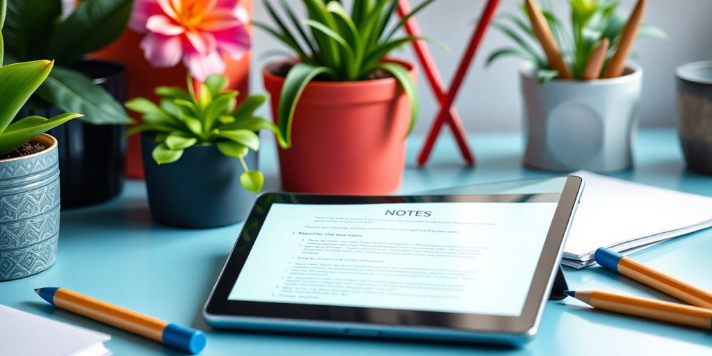 Fokus auf digitales Notizen-Tool in einem modernen Büro.