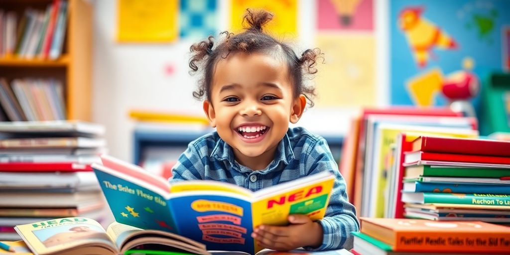 Child enjoying interactive learning with colorful educational materials.