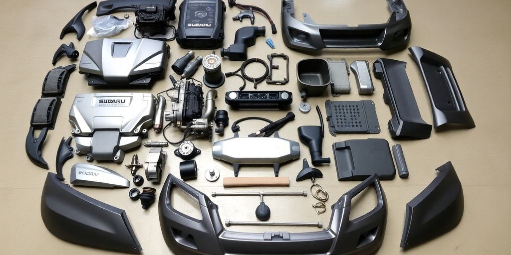 Subaru Forester parts arranged neatly.