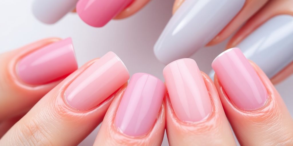 Unhas em gel coloridas e bem cuidadas.