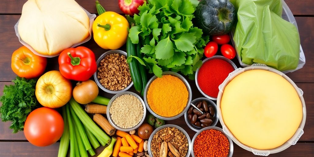 อาหารฮาลาลหลากหลายบนโต๊ะไม้